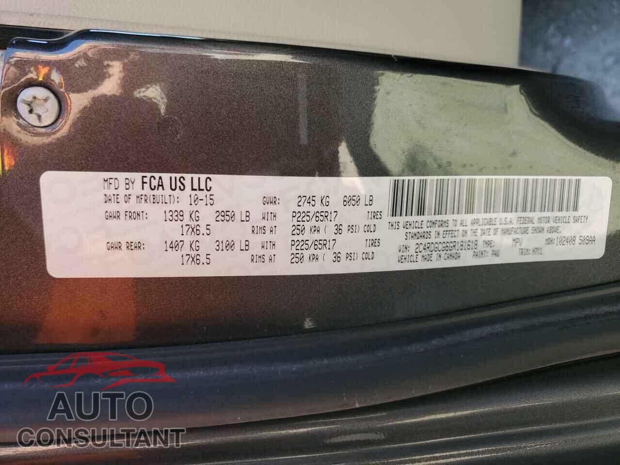DODGE CARAVAN 2016 - 2C4RDGCG6GR181618