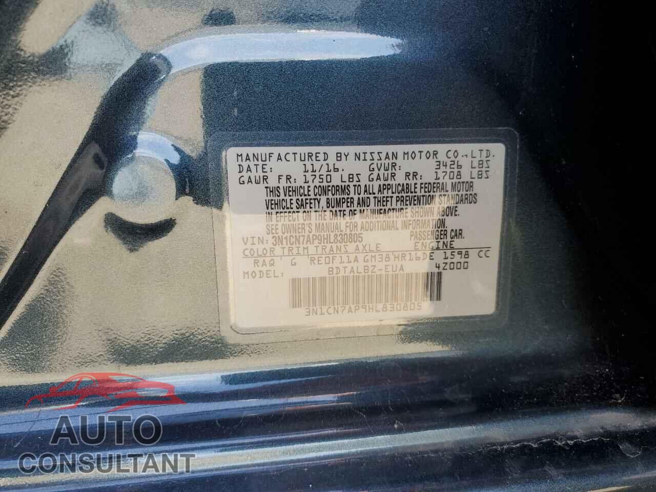 NISSAN VERSA 2017 - 3N1CN7AP9HL830805