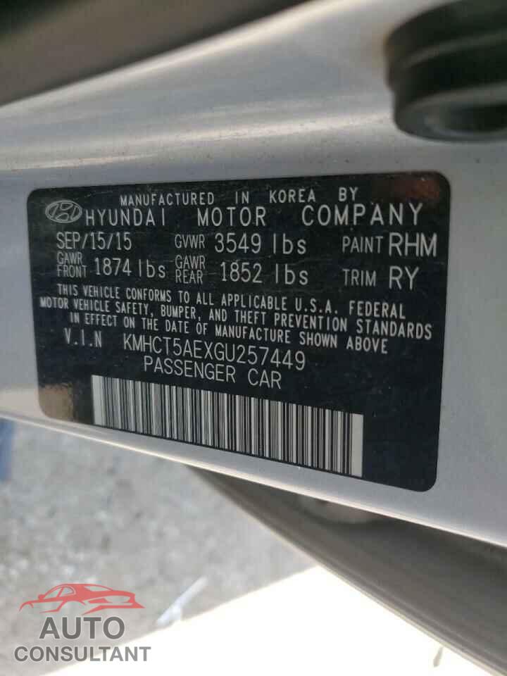 HYUNDAI ACCENT 2016 - KMHCT5AEXGU257449