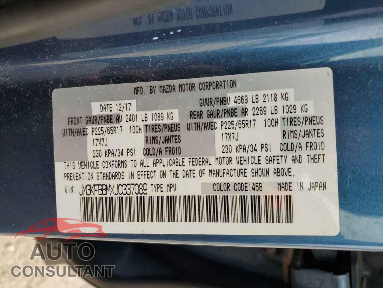 MAZDA CX-5 2018 - JM3KFBBMXJ0337089