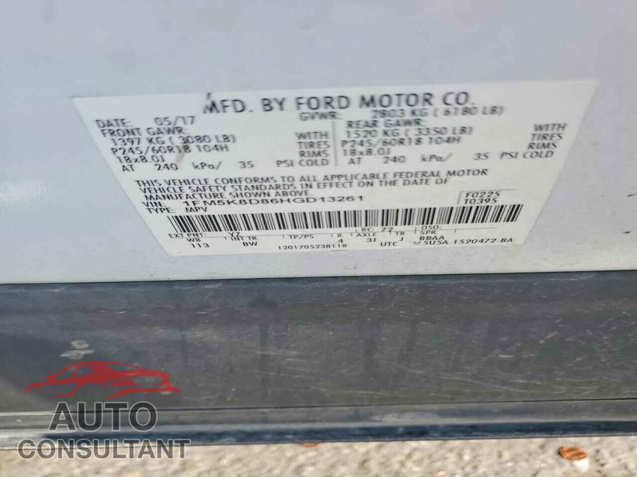 FORD EXPLORER 2017 - 1FM5K8D86HGD13261