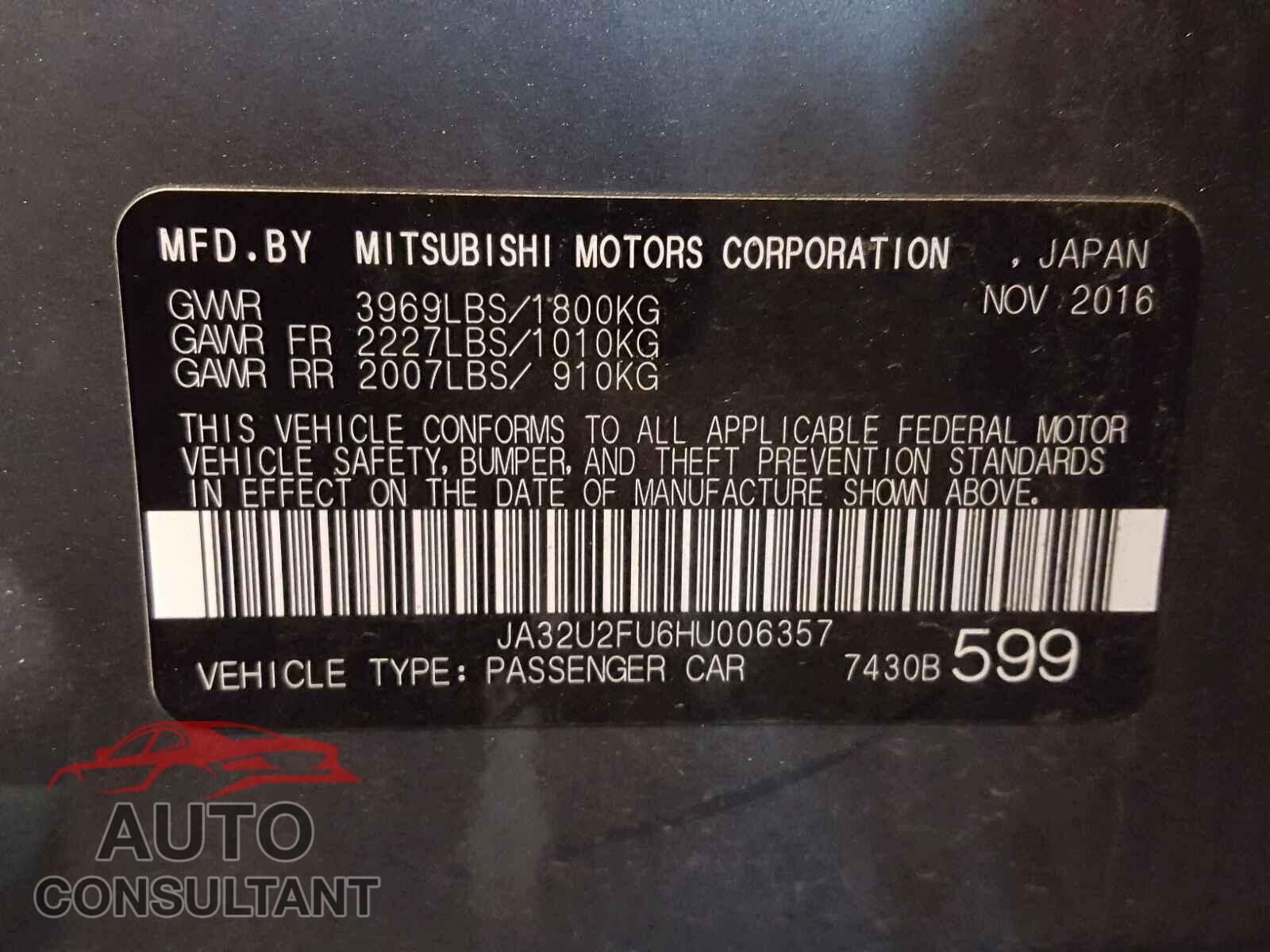 MITSUBISHI LANCER 2017 - JA32U2FU6HU006357