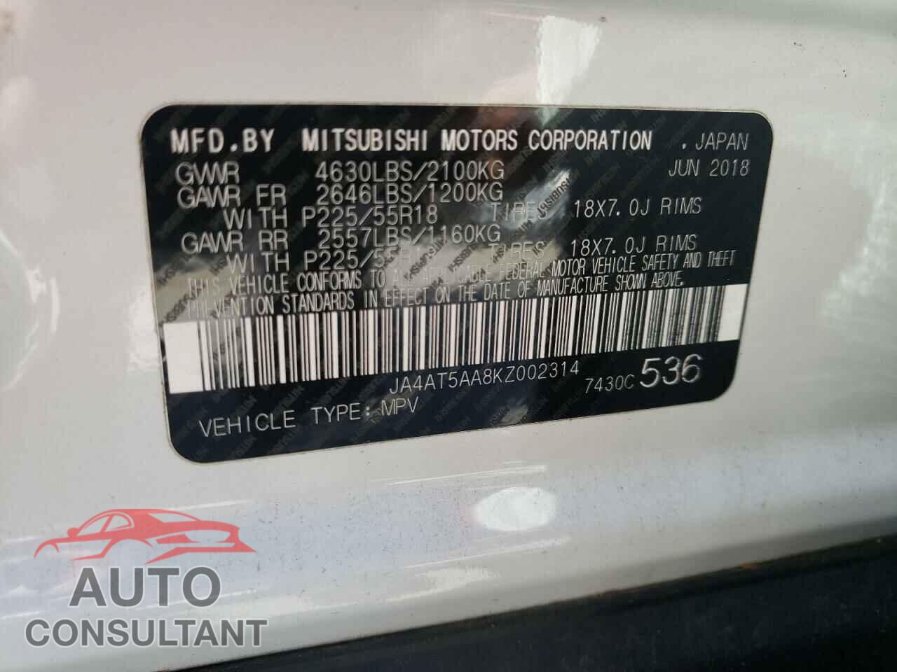 MITSUBISHI ECLIPSE 2019 - JA4AT5AA8KZ002314