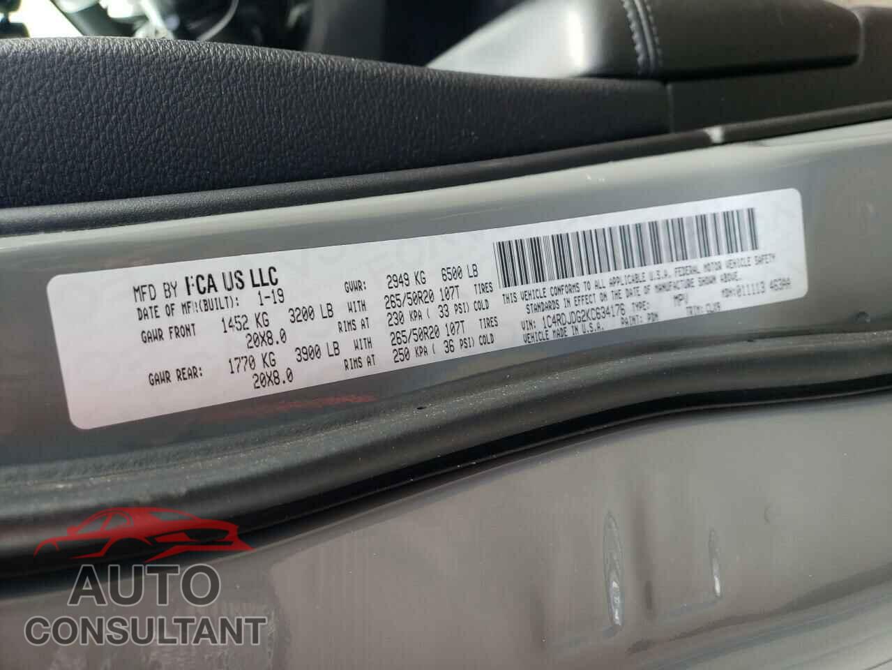 DODGE DURANGO 2019 - 1C4RDJDG2KC634176