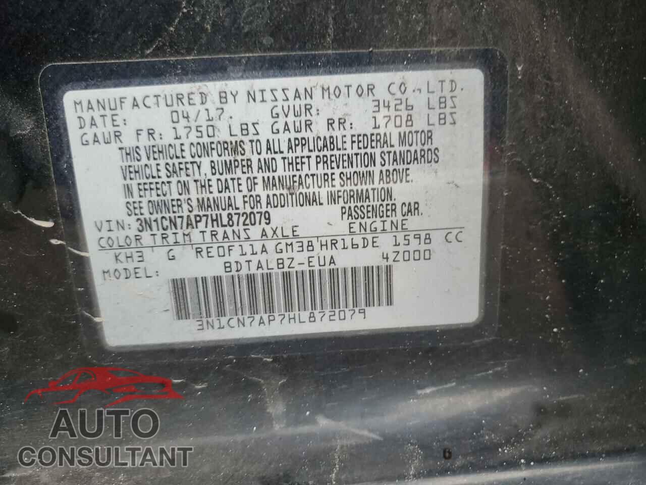 NISSAN VERSA 2017 - 3N1CN7AP7HL872079