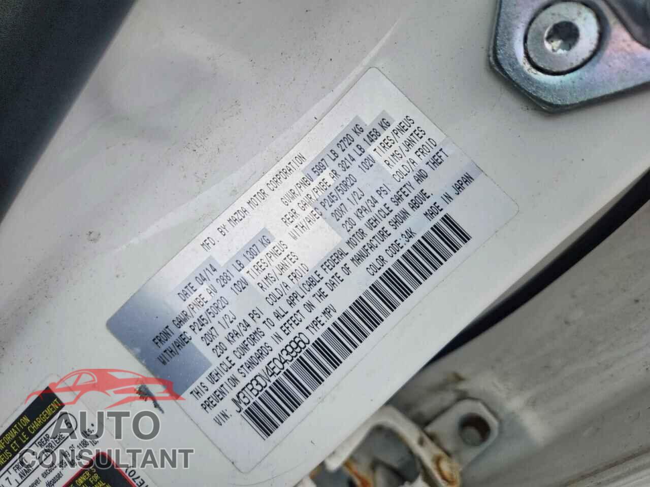 MAZDA CX-9 2014 - JM3TB3DV4E0439960
