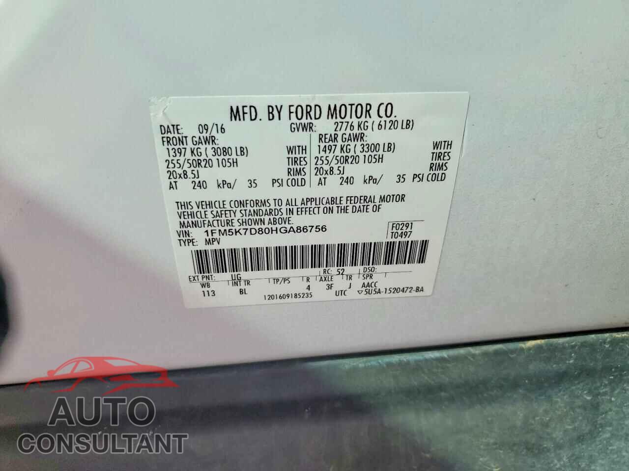 FORD EXPLORER 2017 - 1FM5K7D80HGA86756