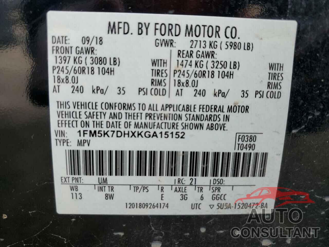 FORD EXPLORER 2019 - 1FM5K7DHXKGA15152