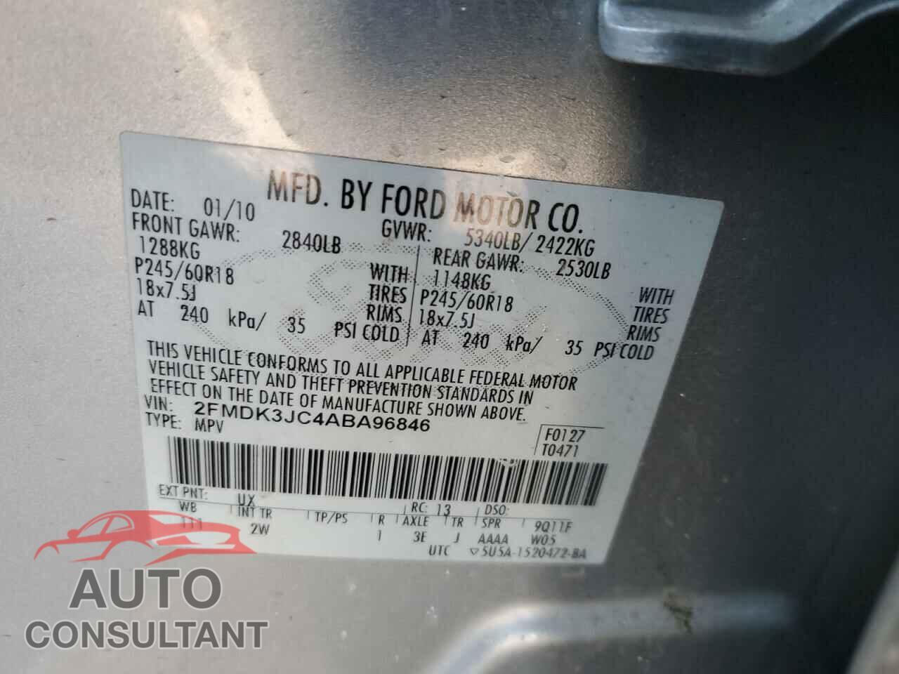 FORD EDGE 2010 - 2FMDK3JC4ABA96846