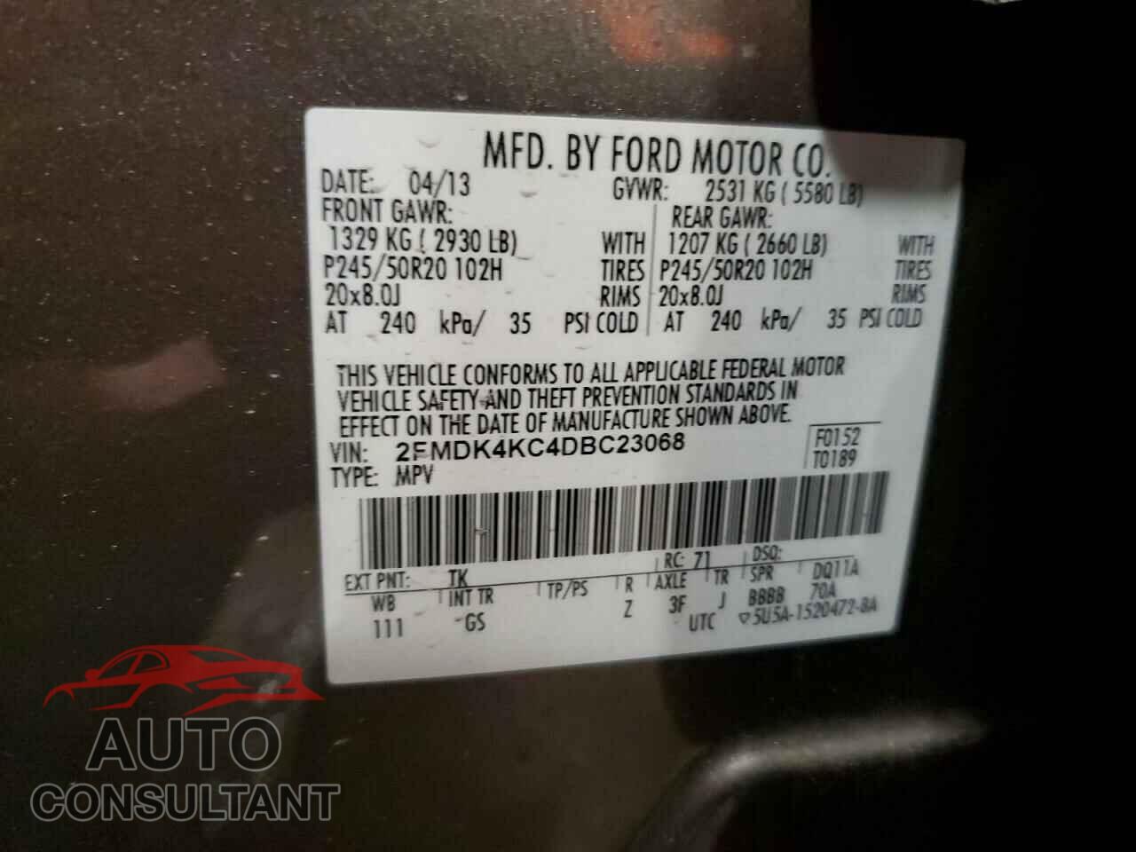 FORD EDGE 2013 - 2FMDK4KC4DBC23068