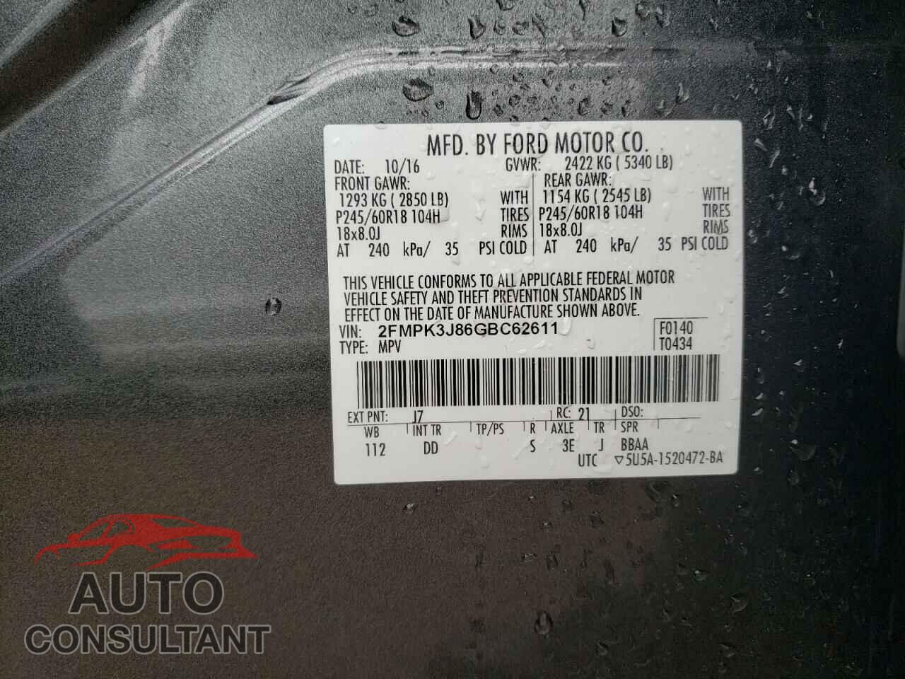 FORD EDGE 2016 - 2FMPK3J86GBC62611