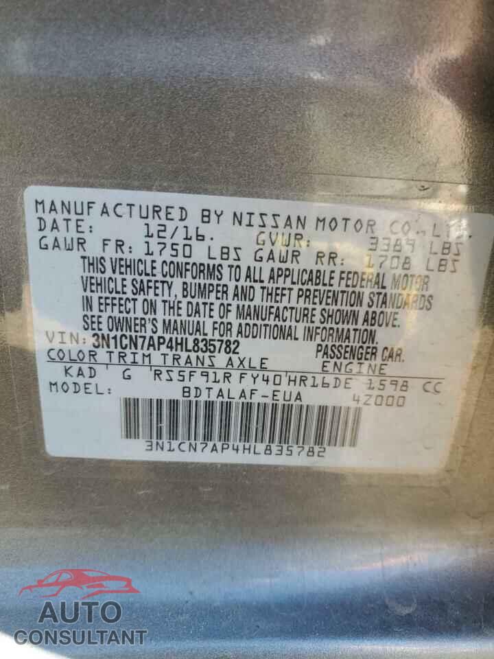 NISSAN VERSA 2017 - 3N1CN7AP4HL835782