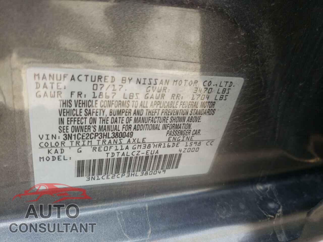 NISSAN VERSA 2017 - 3N1CE2CP3HL380049