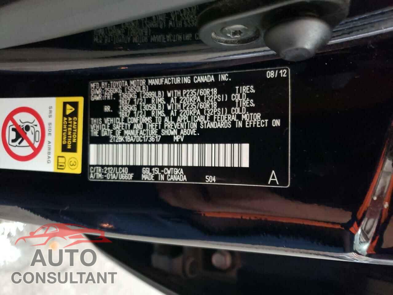 LEXUS RX350 2013 - 2T2BK1BA7DC173617