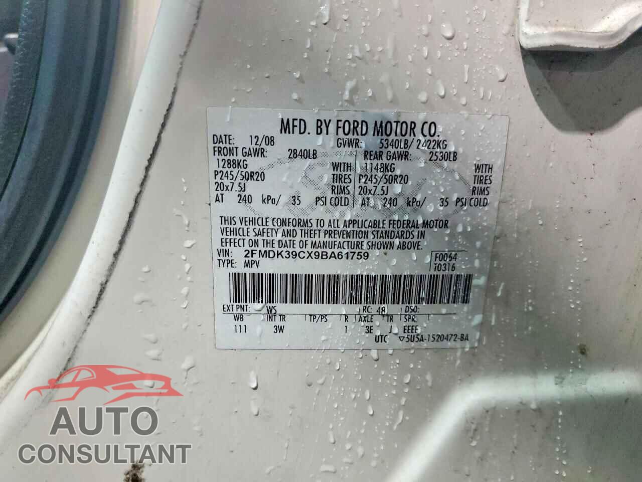 FORD EDGE 2009 - 2FMDK39CX9BA61759