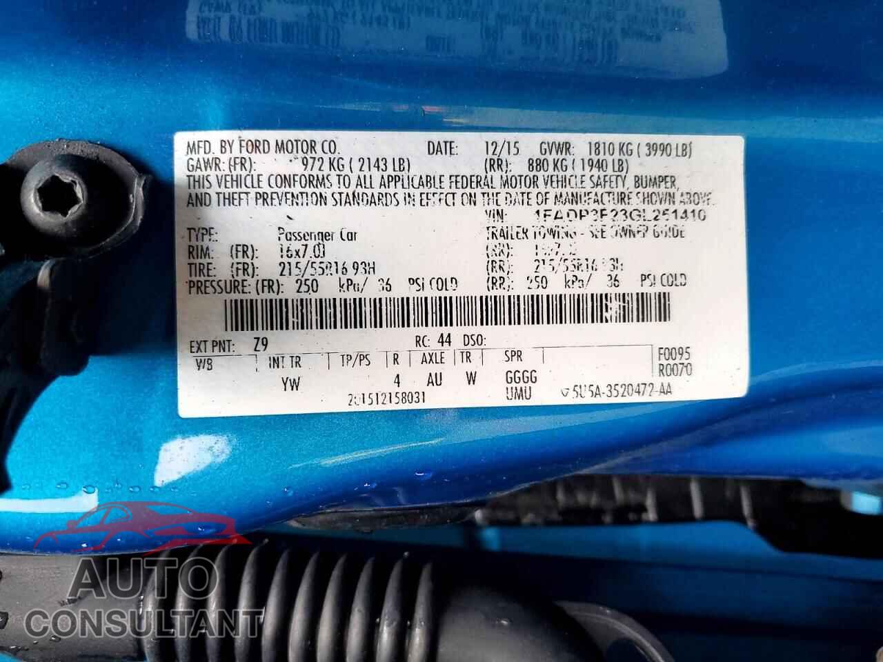 FORD FOCUS 2016 - 1FADP3F23GL251410