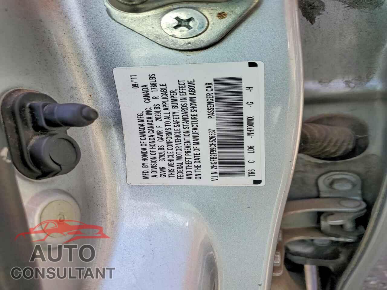 HONDA CIVIC 2012 - 2HGFB2F99CH526537