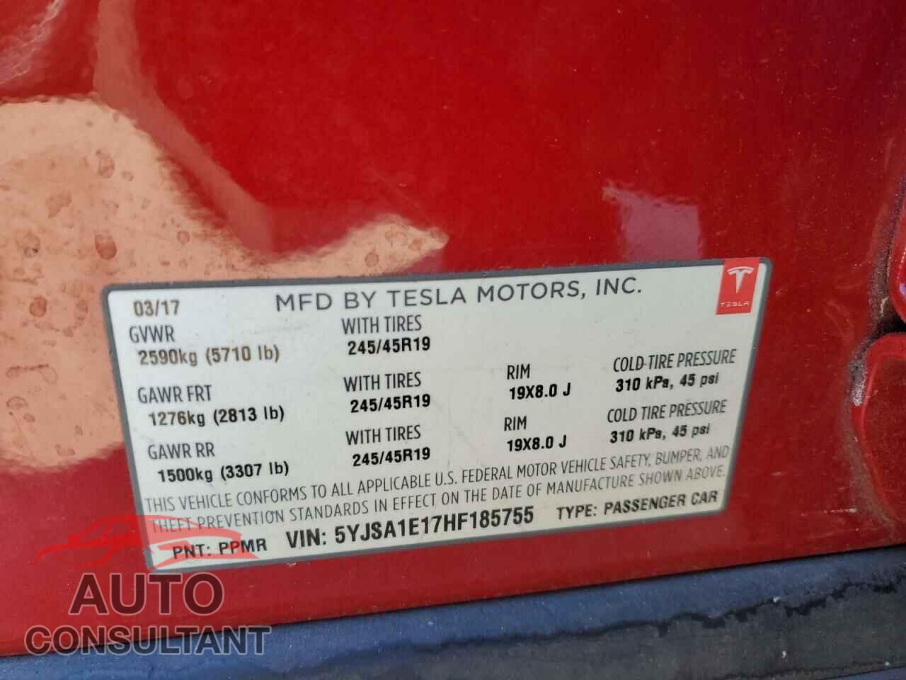 TESLA MODEL S 2017 - 5YJSA1E17HF185755