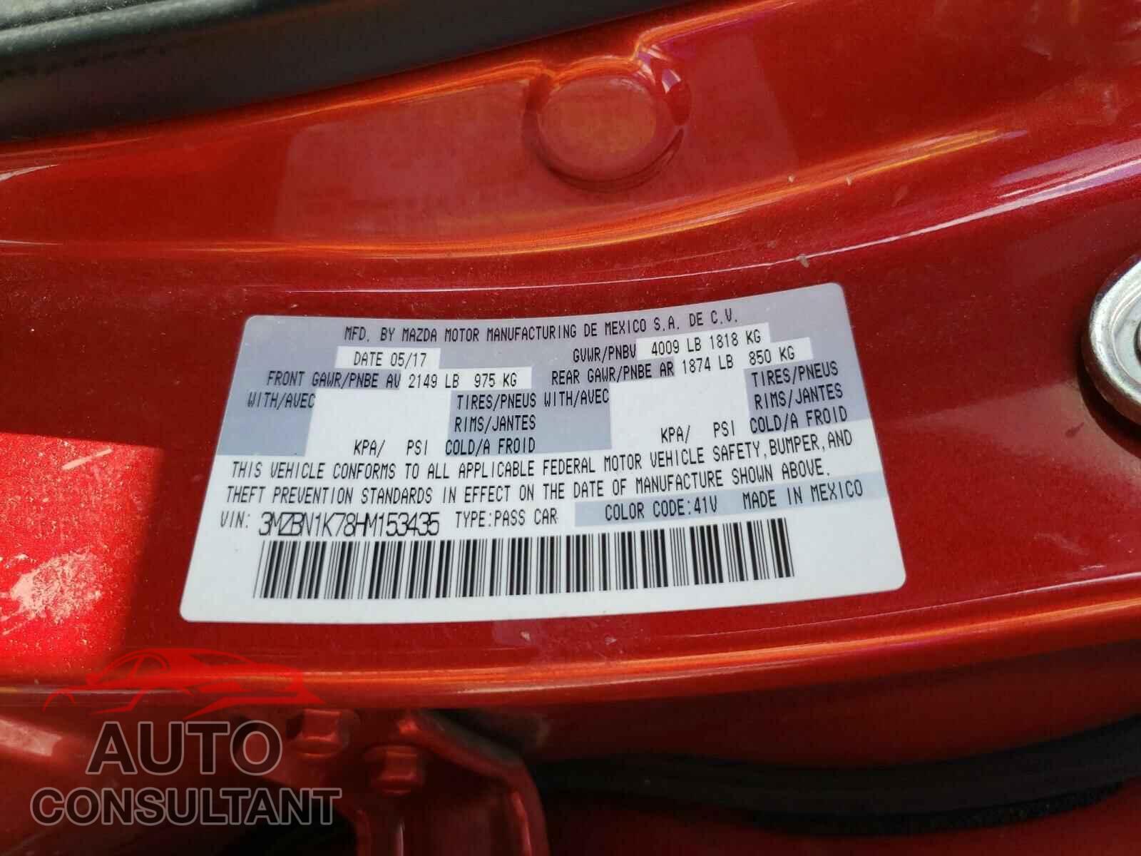 MAZDA 3 2017 - 3MZBN1K78HM153435