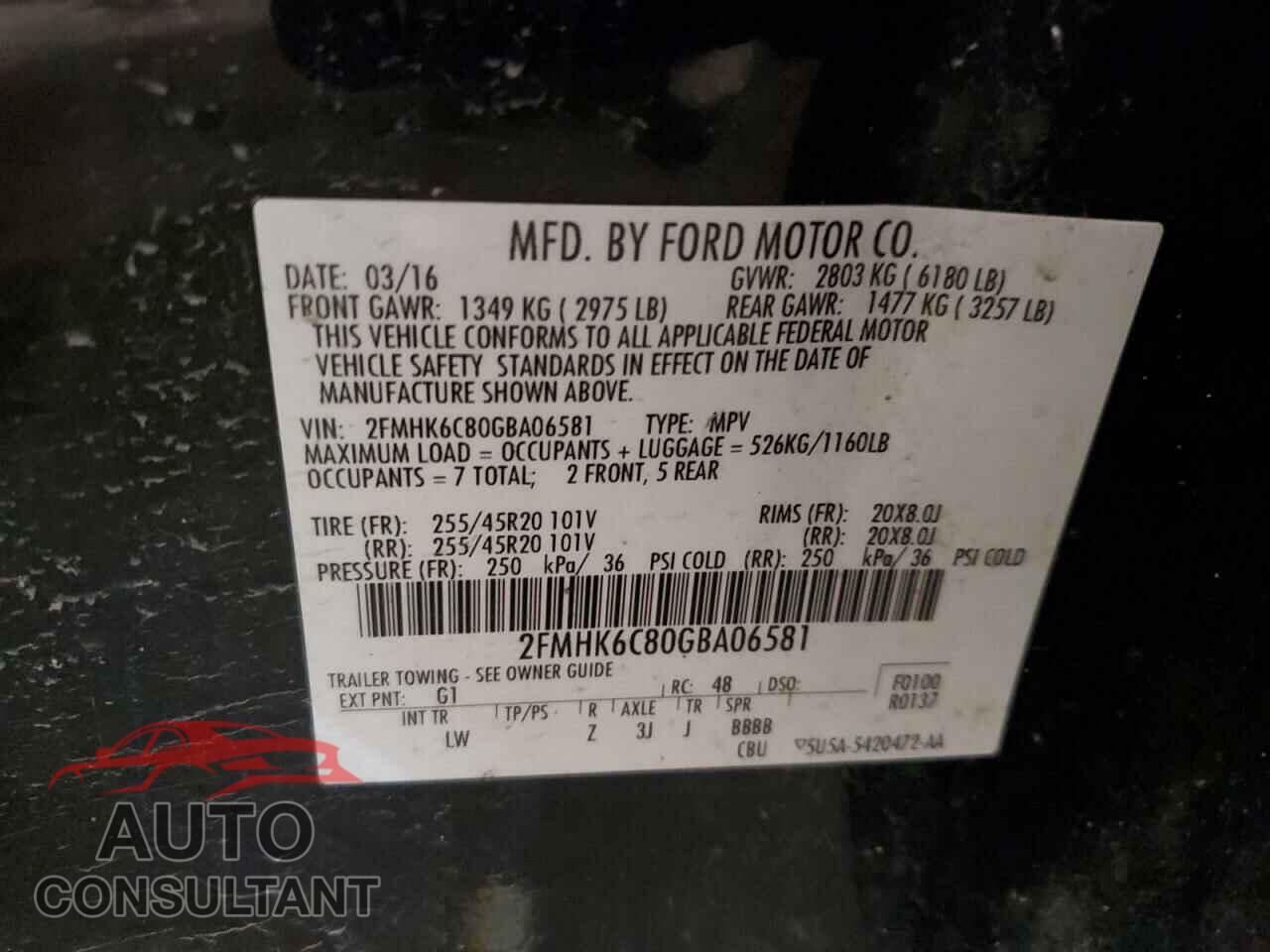 FORD FLEX 2016 - 2FMHK6C80GBA06581