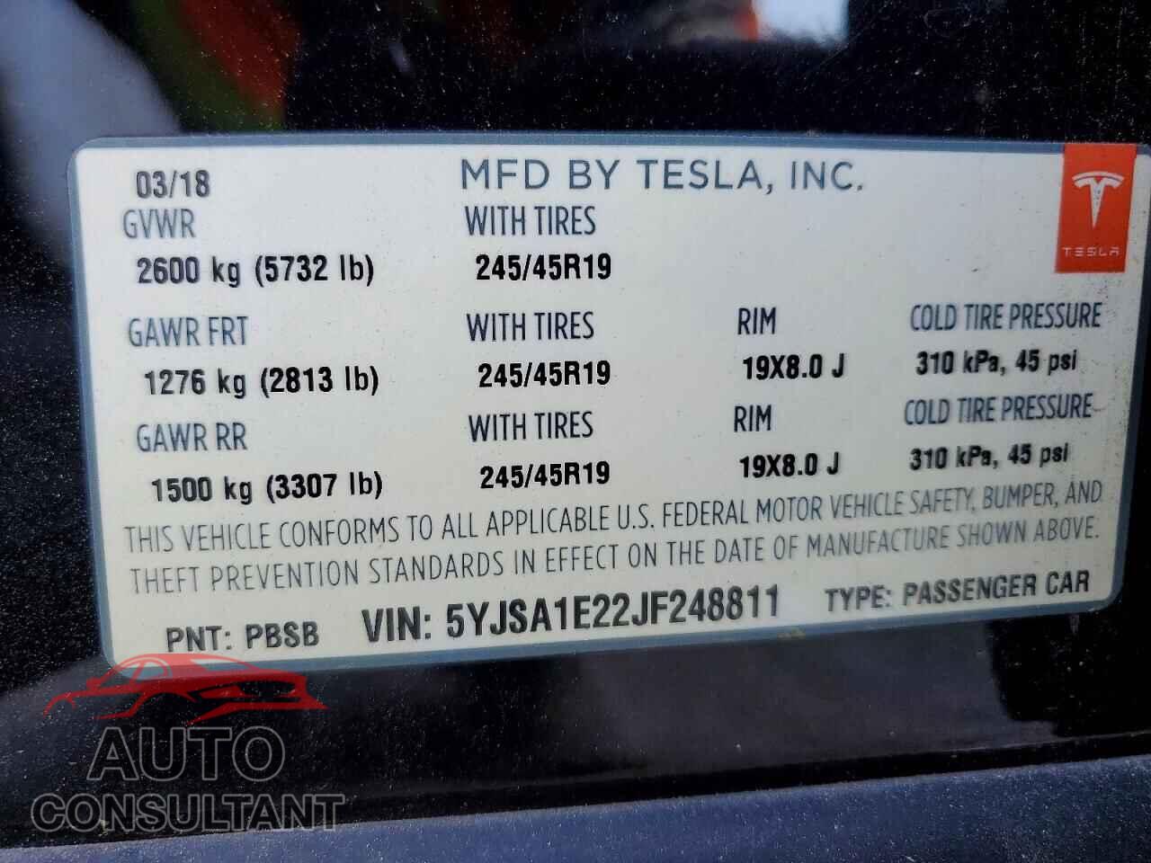 TESLA MODEL S 2018 - 5YJSA1E22JF248811
