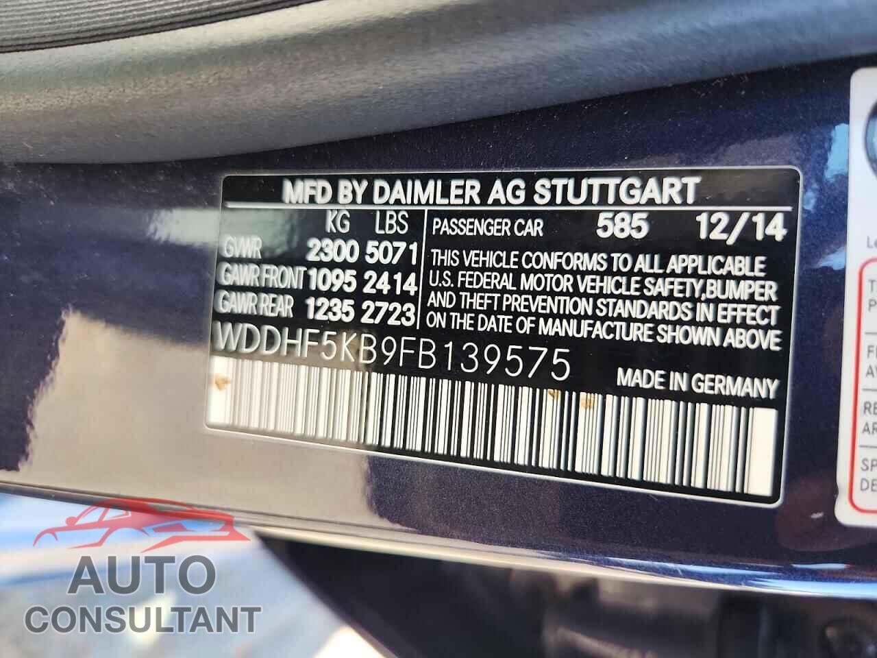 MERCEDES-BENZ E-CLASS 2015 - WDDHF5KB9FB139575