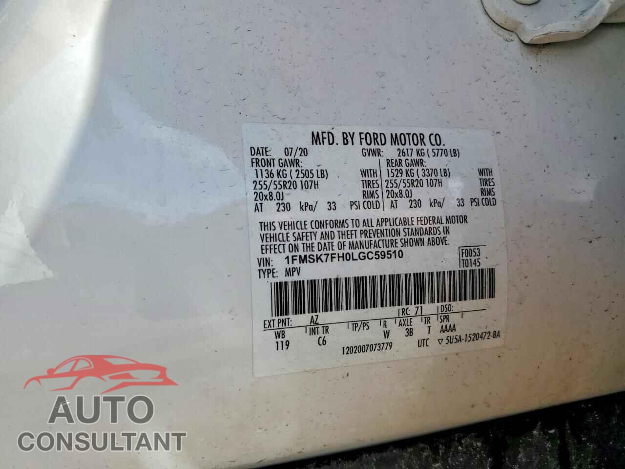 FORD EXPLORER 2020 - 1FMSK7FH0LGC59510