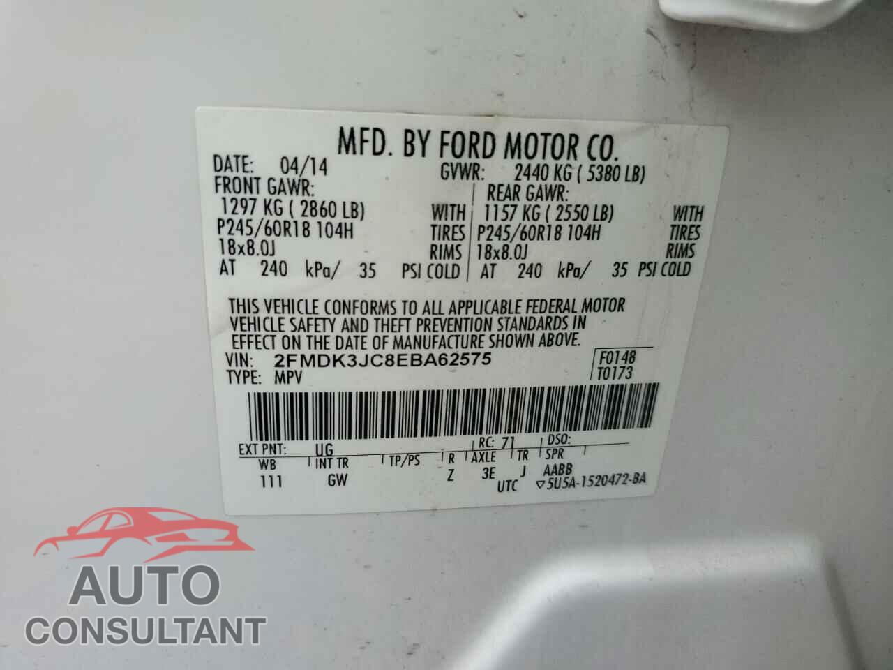FORD EDGE 2014 - 2FMDK3JC8EBA62575