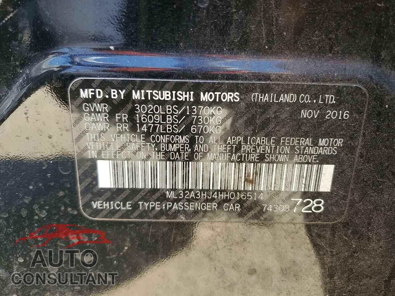 MITSUBISHI MIRAGE 2017 - ML32A3HJ4HH016514