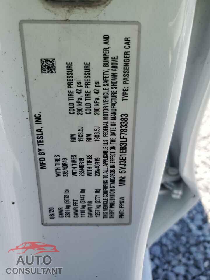 TESLA MODEL 3 2020 - 5YJ3E1EB3LF783383