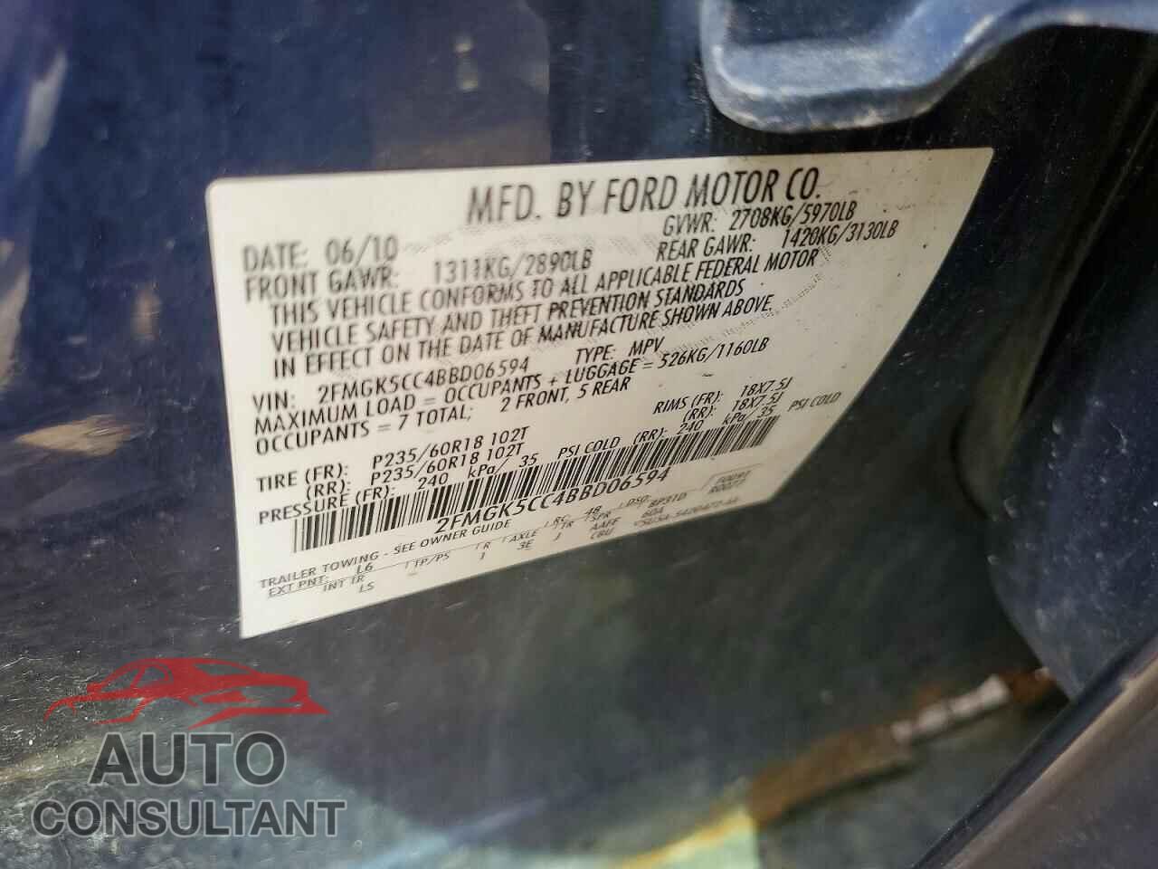 FORD FLEX 2011 - 2FMGK5CC4BBD06594