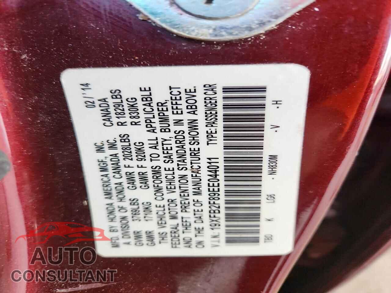 HONDA CIVIC 2014 - 19XFB2F89EE044011