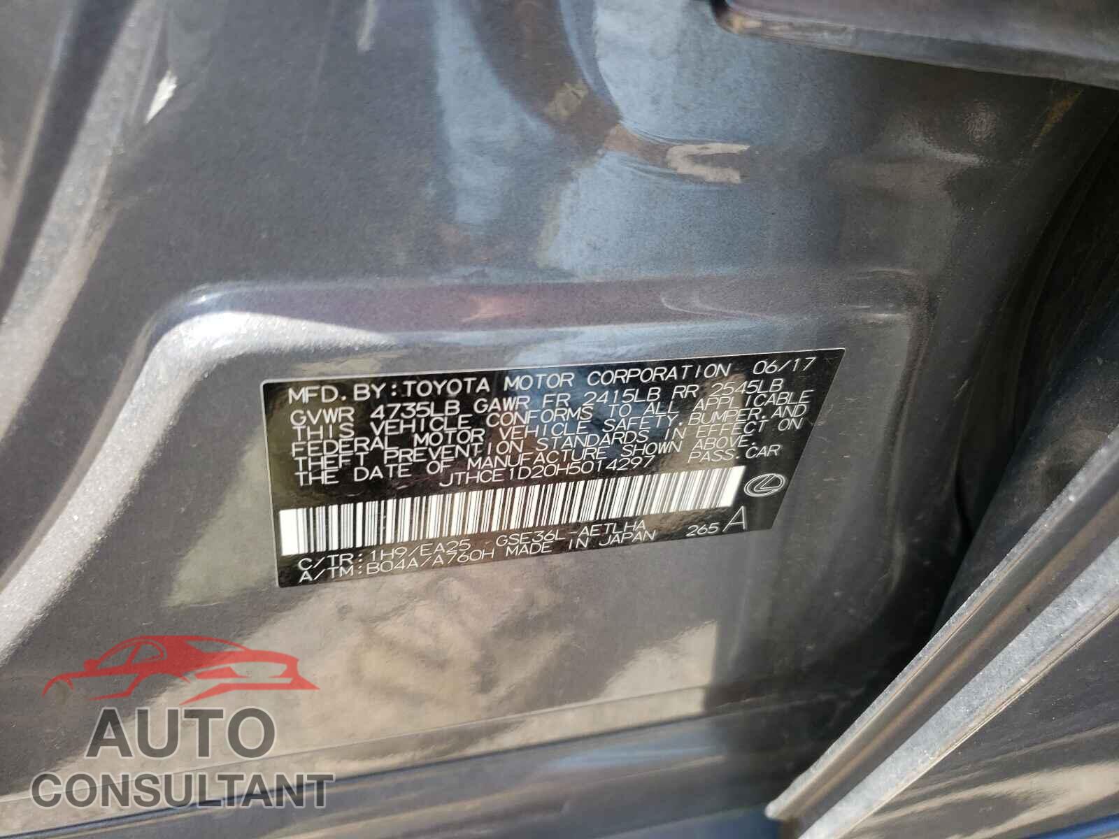 LEXUS IS 2017 - JTHCE1D20H5014297