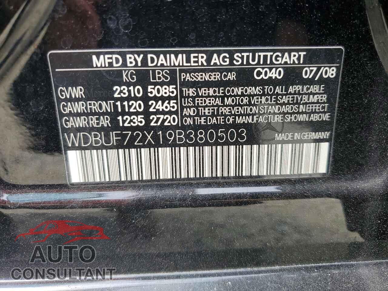 MERCEDES-BENZ E-CLASS 2009 - WDBUF72X19B380503
