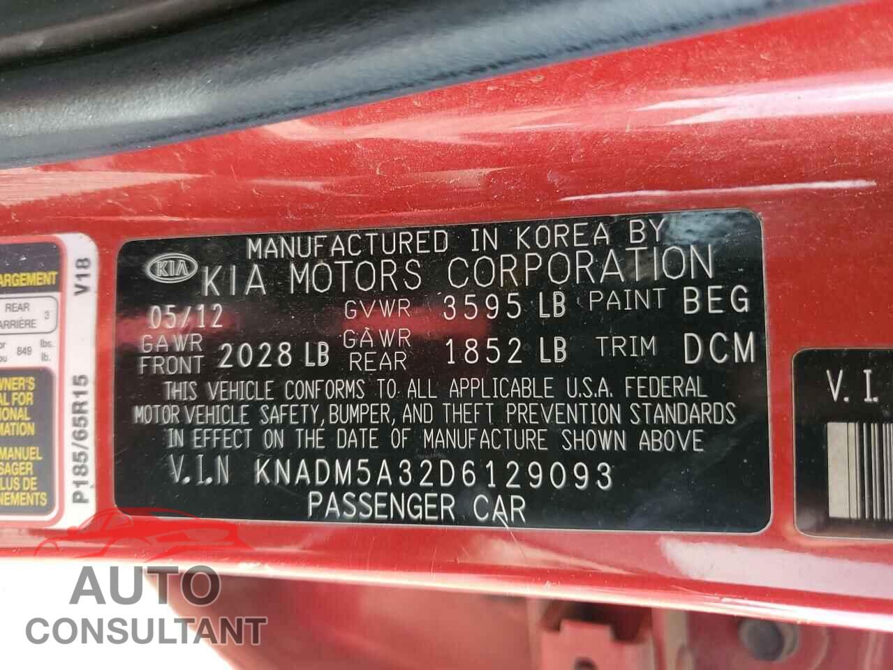KIA RIO 2013 - KNADM5A32D6129093