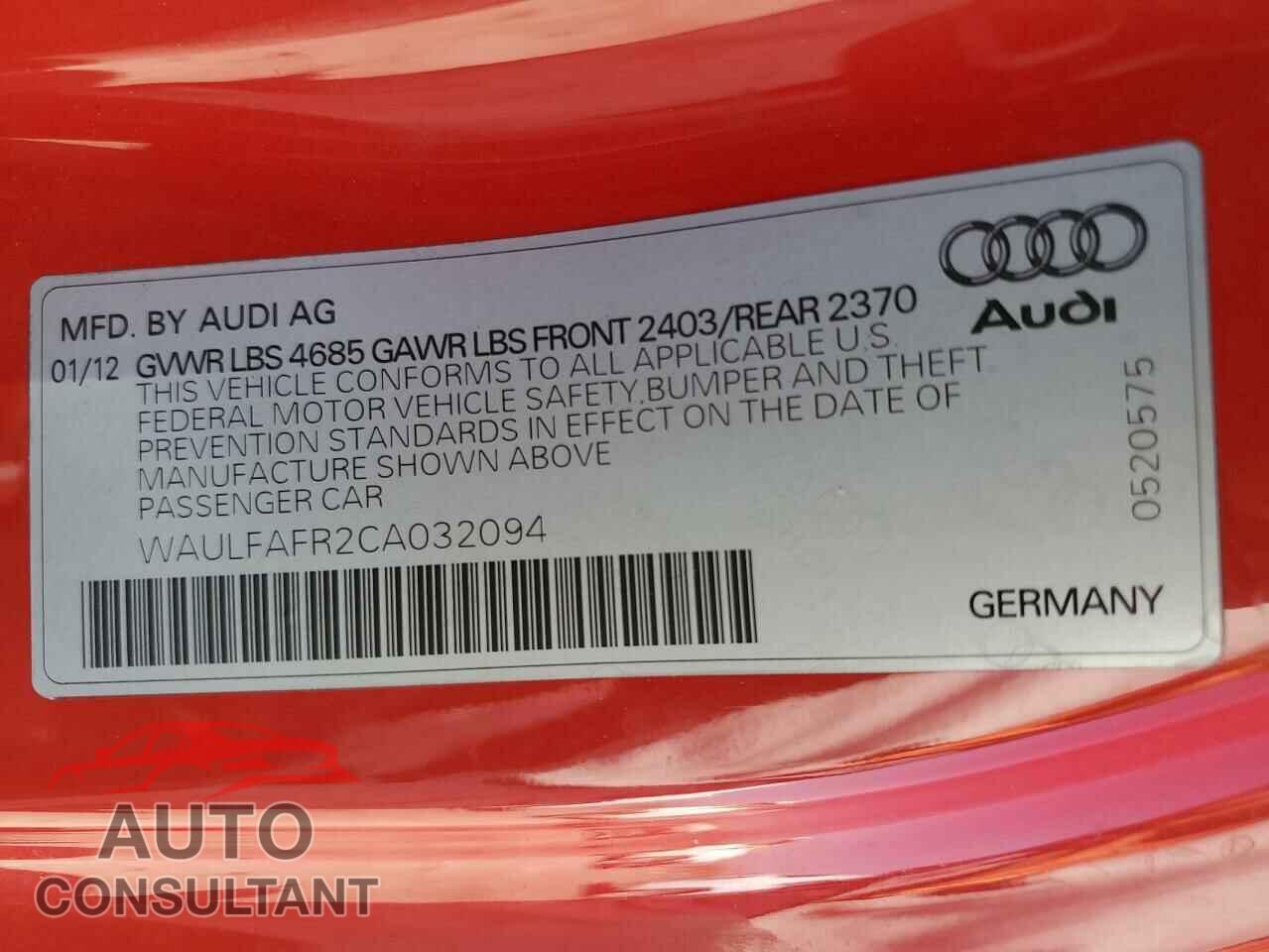 AUDI A5 2012 - WAULFAFR2CA032094