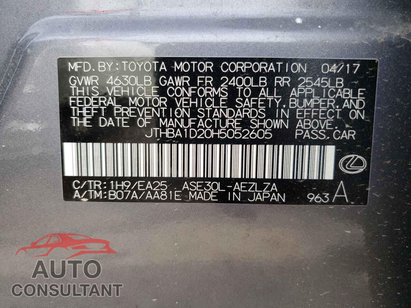 LEXUS IS 2017 - JTHBA1D20H5052605