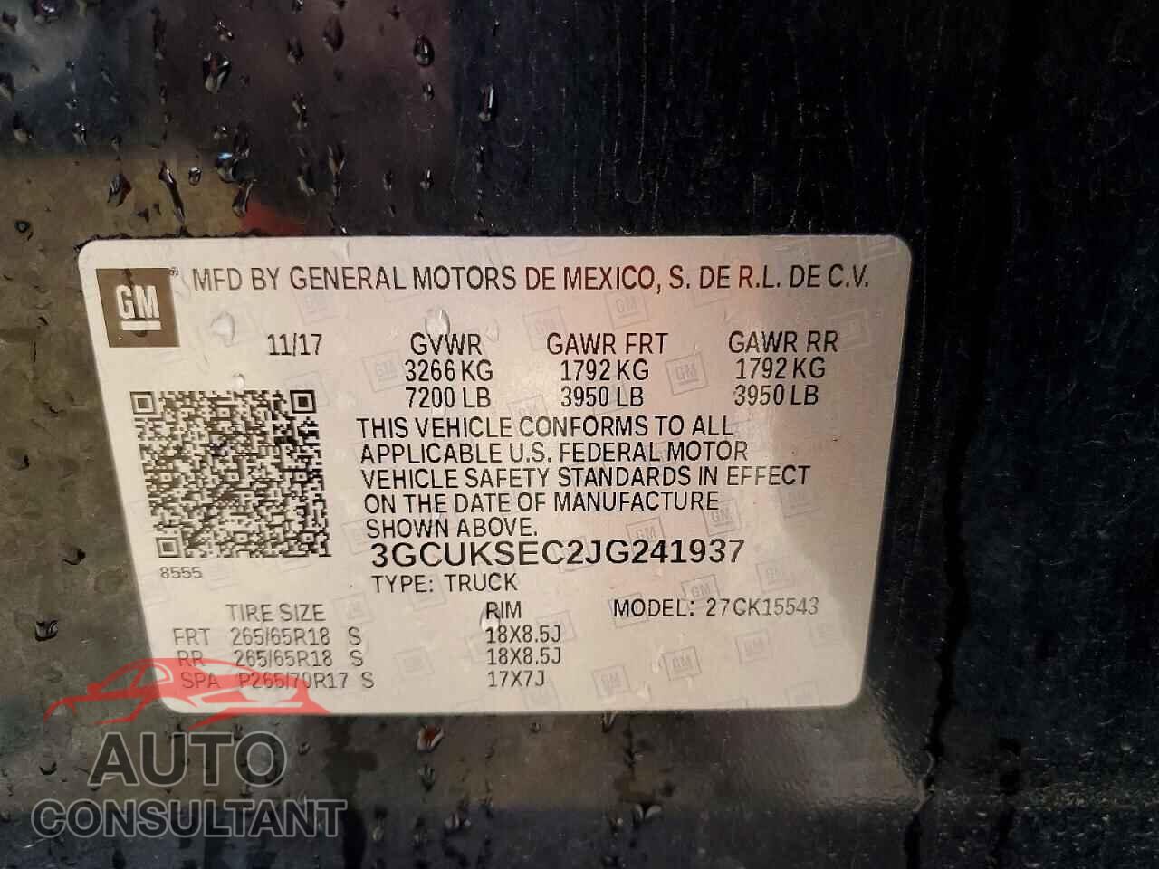 CHEVROLET SILVERADO 2018 - 3GCUKSEC2JG241937