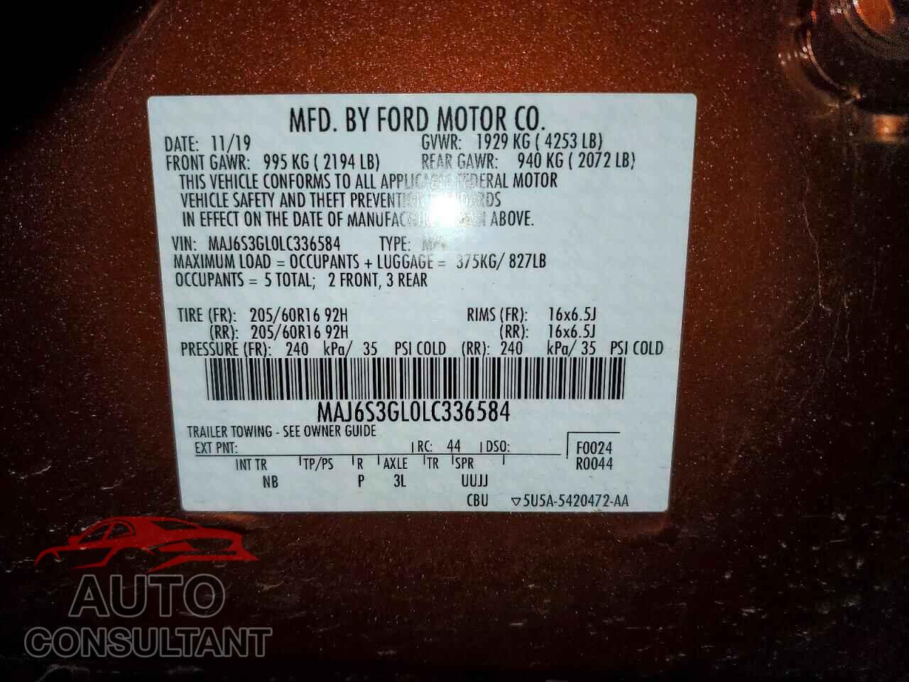 FORD ECOSPORT 2020 - MAJ6S3GL0LC336584