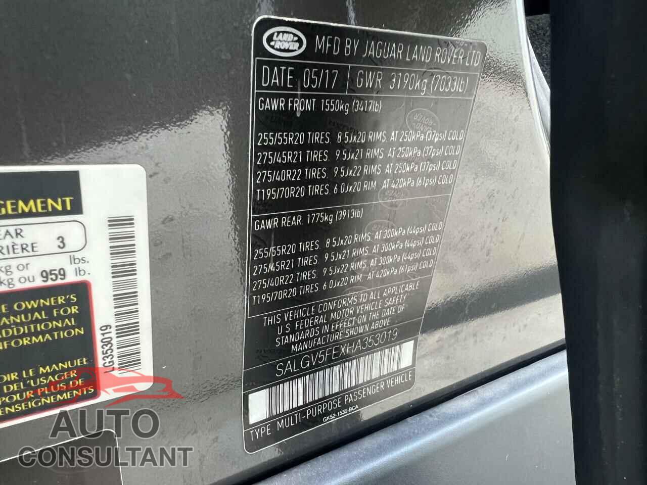 LAND ROVER RANGEROVER 2017 - SALGV5FEXHA353019