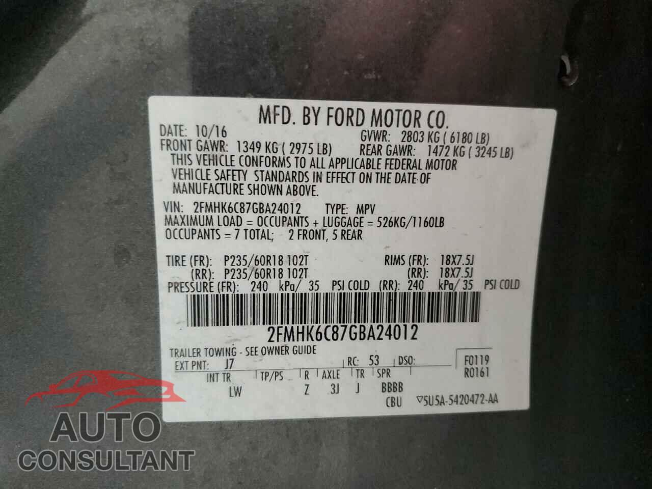 FORD FLEX 2016 - 2FMHK6C87GBA24012