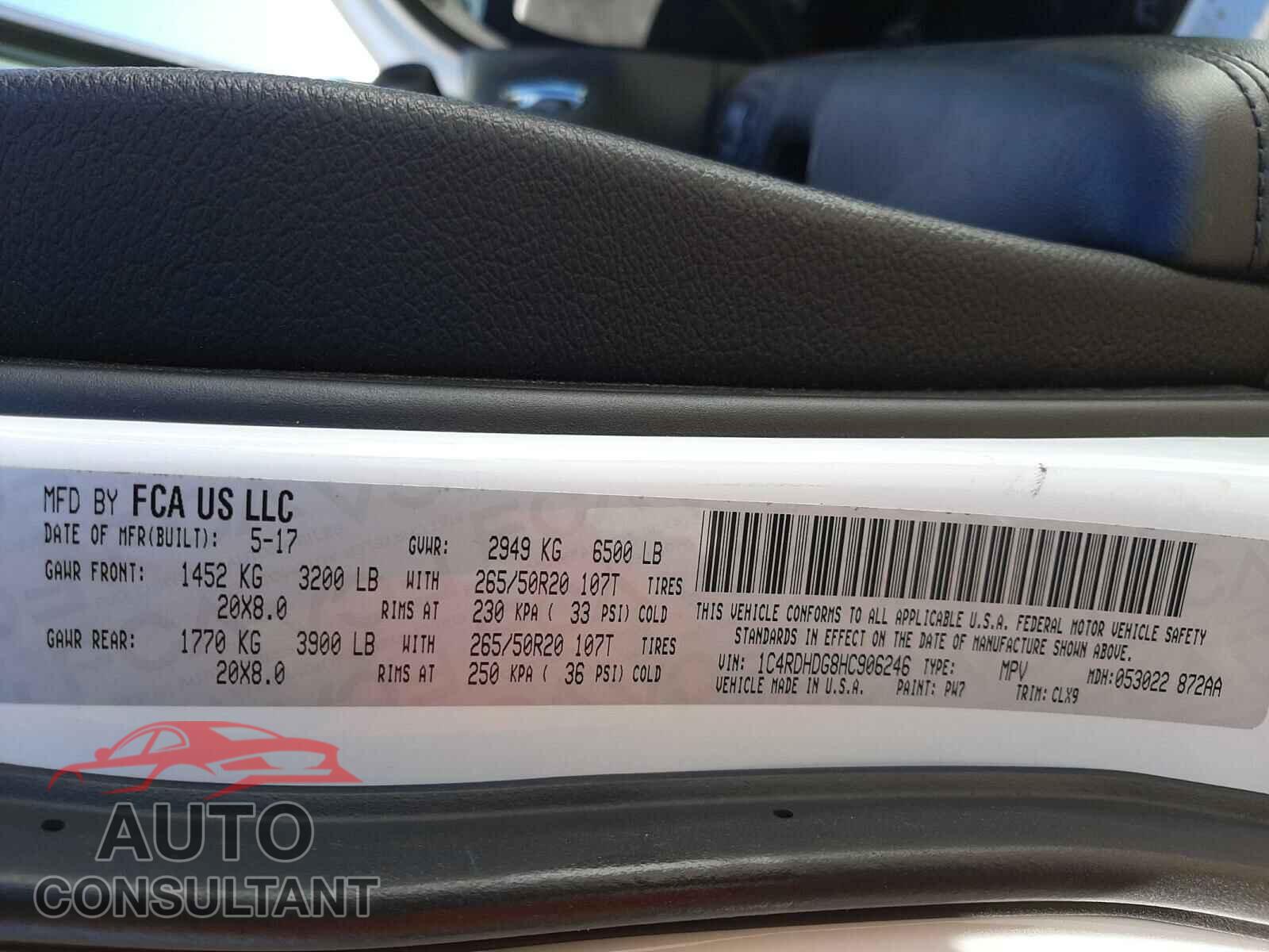 DODGE DURANGO 2017 - 1C4RDHDG8HC906246