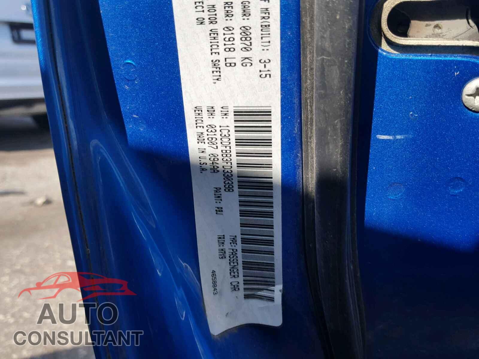 DODGE DART 2015 - 1C3CDFBB3FD330398