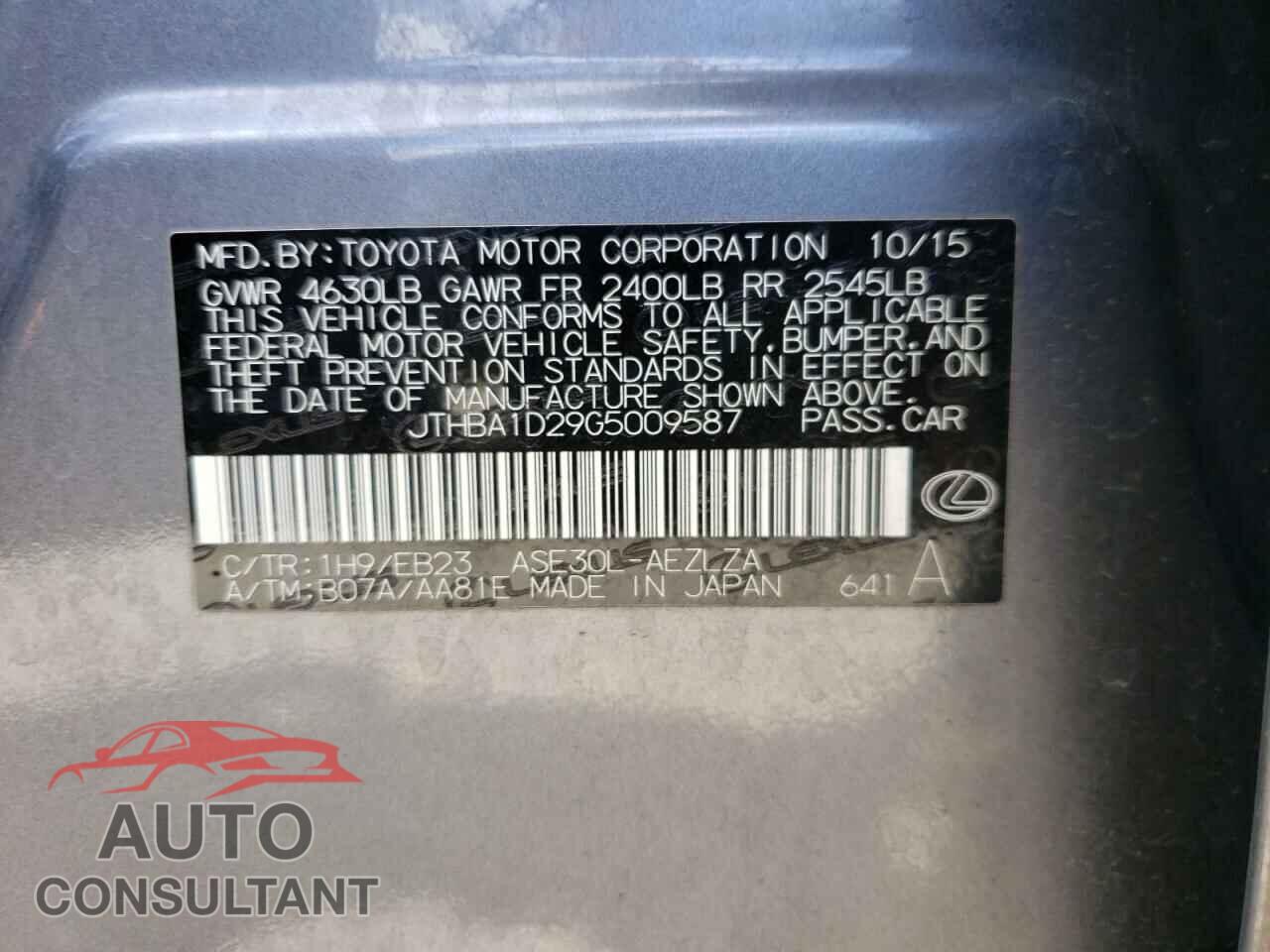 LEXUS IS 2016 - JTHBA1D29G5009587