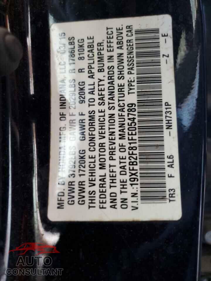 HONDA CIVIC 2015 - 19XFB2F81FE054789