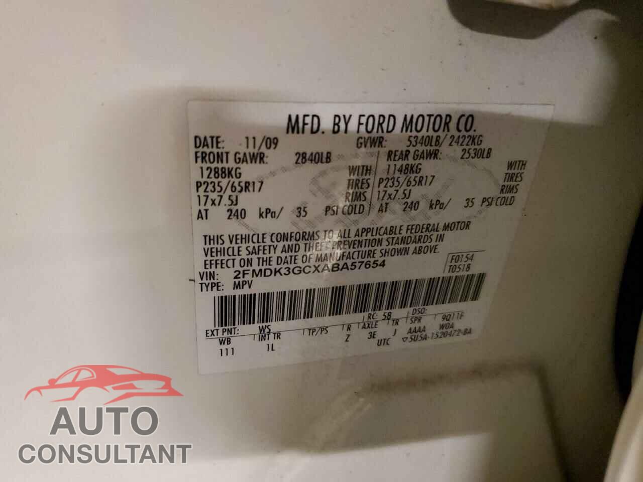 FORD EDGE 2010 - 2FMDK3GCXABA57654