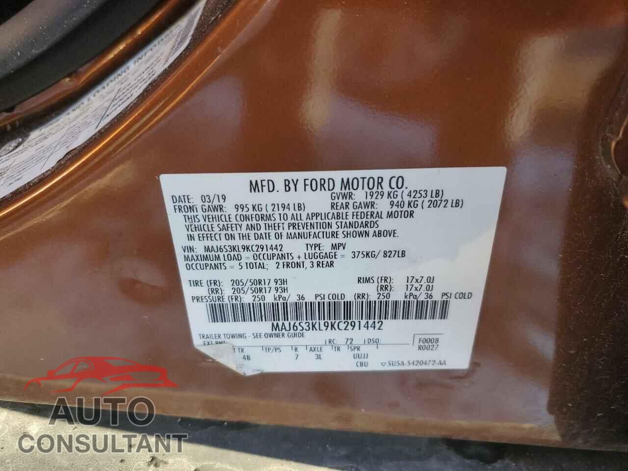 FORD ECOSPORT 2019 - MAJ6S3KL9KC291442