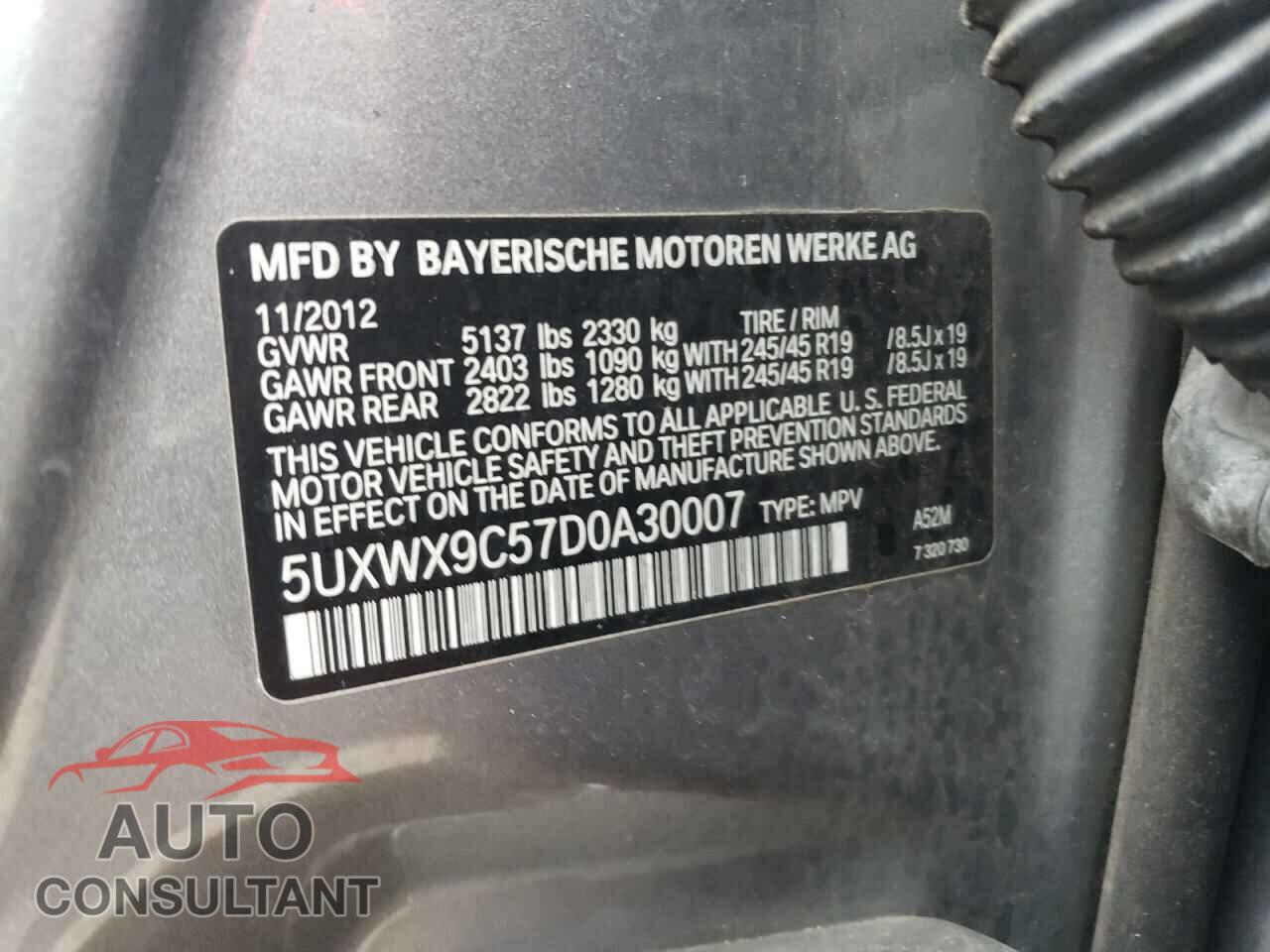 BMW X3 2013 - 5UXWX9C57D0A30007