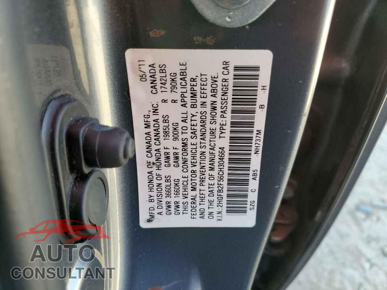 HONDA CIVIC 2012 - 2HGFB2F56CH304664