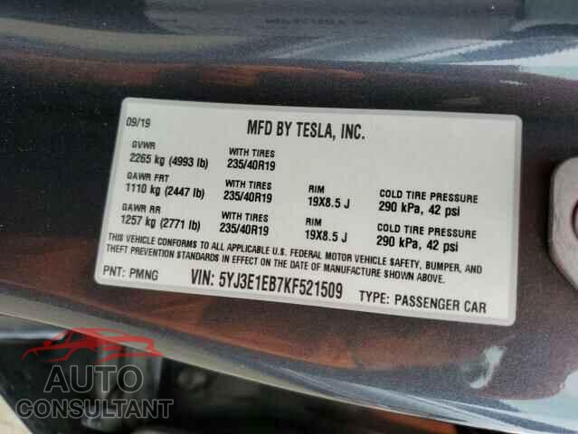 TESLA MODEL 3 2019 - 5YJ3E1EB7KF521509